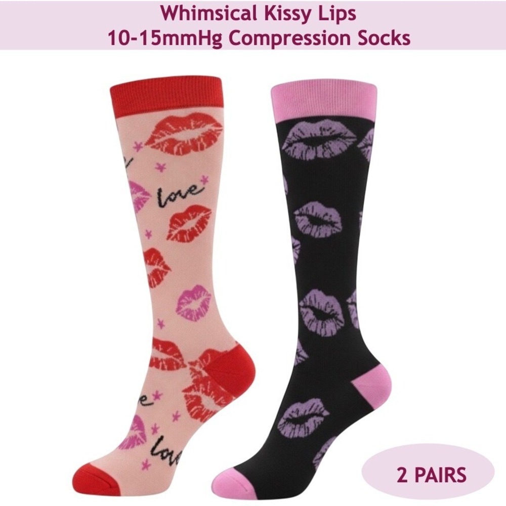 Unisex 10-15 mmHg Compression Socks L/XL Knee High Medical Whimsical 2 Pack NEW‎